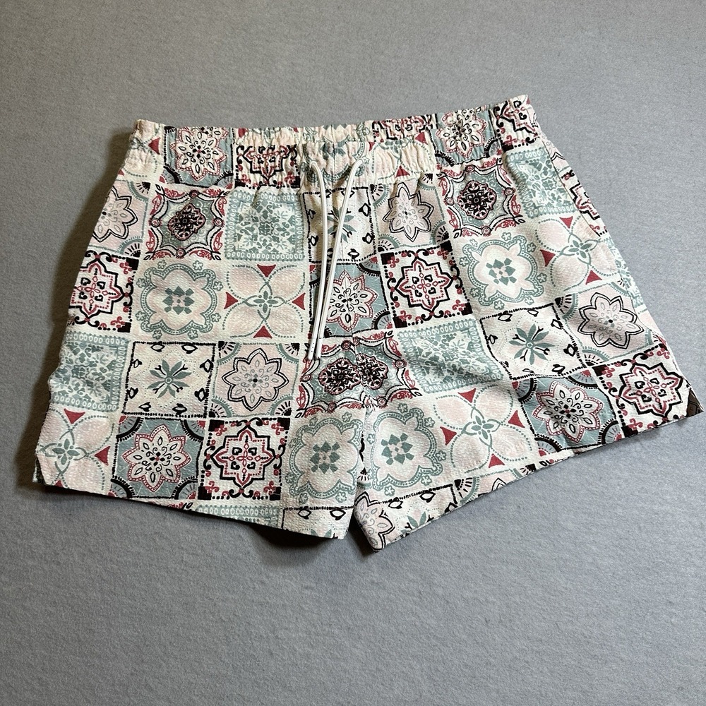Abercrombie & Fitch Mens Small Swim Trunks Relaxed Fit Drawstring Mosaic Print